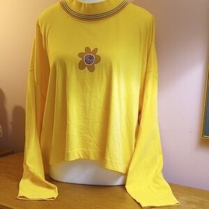 Quiksilver Yellow Long Sleeve Top with flower and Quiksilver wave Design